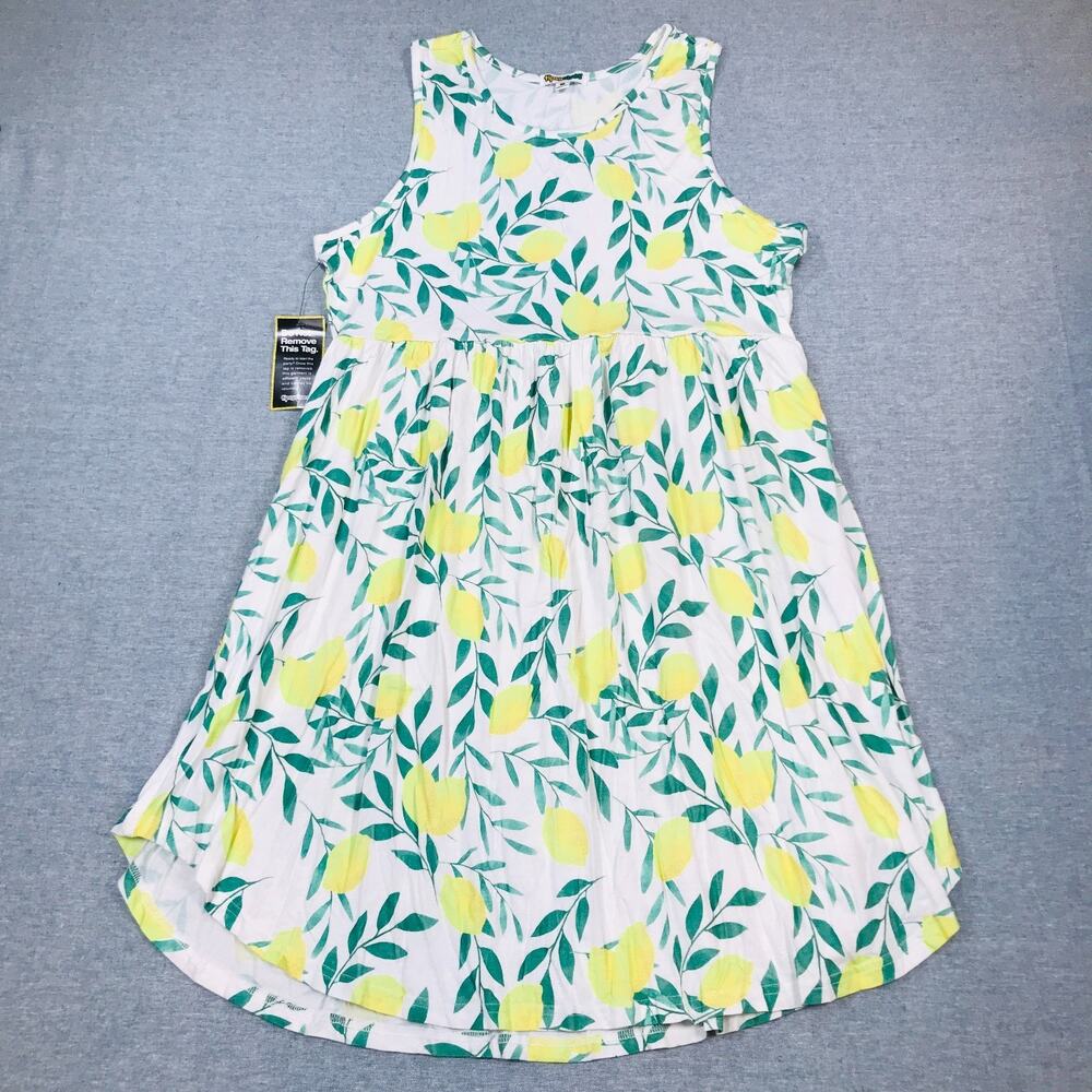 Tipsy Elves Women's 1X Tank Dress Laidback Lemon Print White Yellow NWT D11